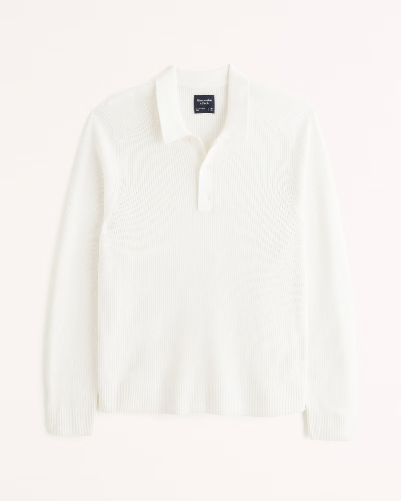 Abercrombie & Fitch Men's Long-Sleeve 3-Button Sweater Polo in Off White - Size M | Abercrombie & Fitch (US)