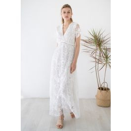 Floral Vine Embroidered Mesh Maxi Dress | Chicwish