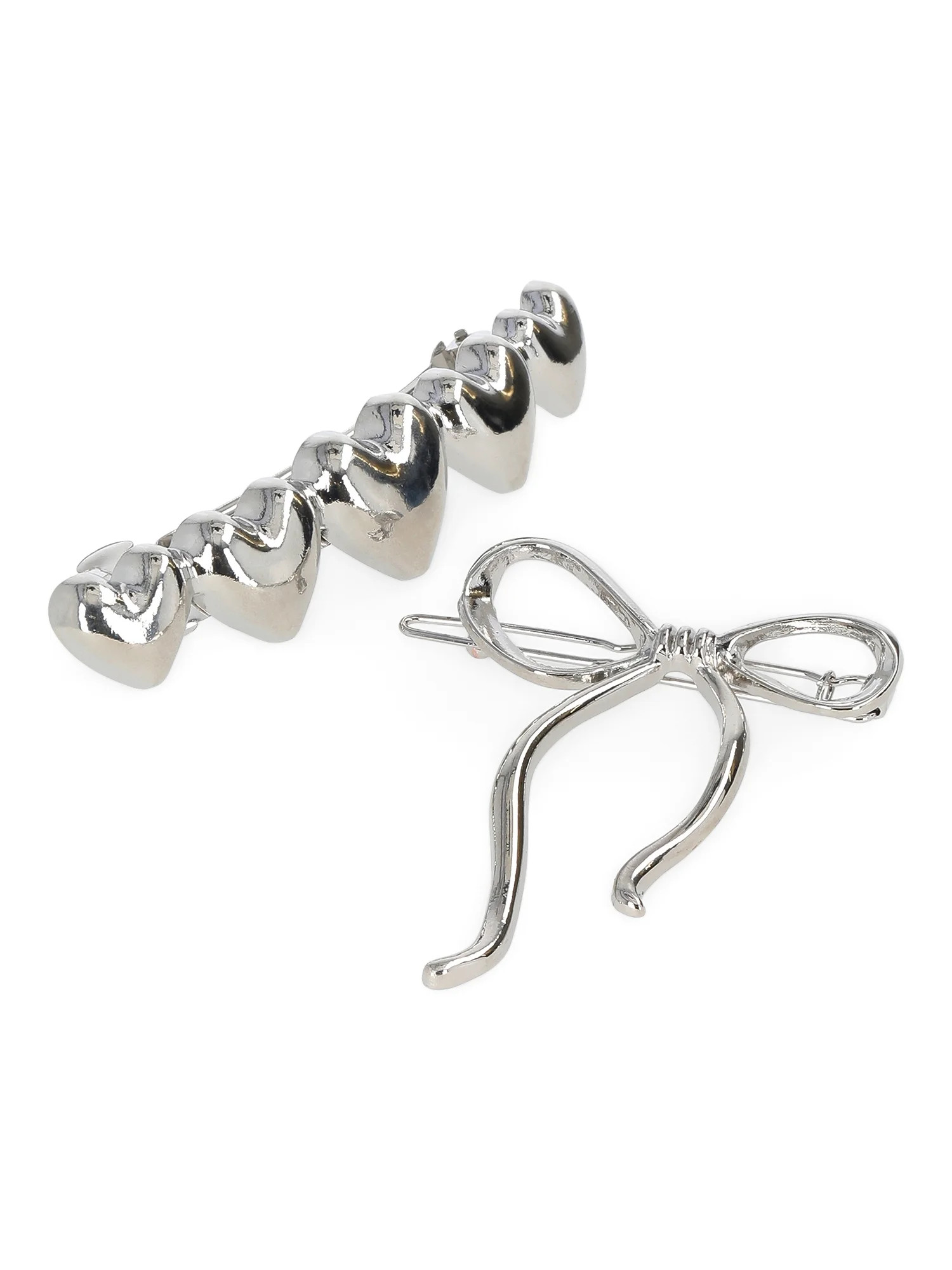 No Boundaries Women's Heart and Bow Pins, Silver, 2-Piece, One Size | Walmart (US)