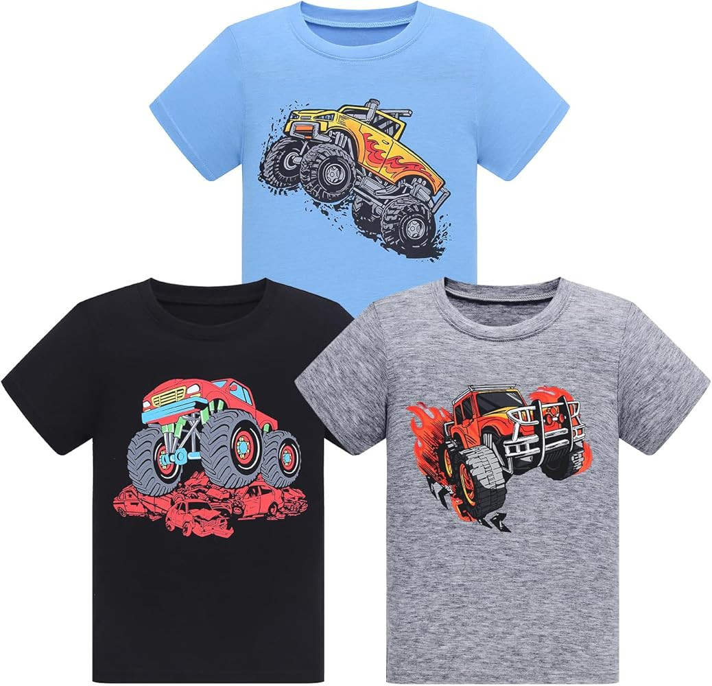 Demifill Toddler Boys 3 Pack Short Sleeve Boys Short T-Shirts Crew Neck T-Shirt Size 2-10Years | Amazon (US)