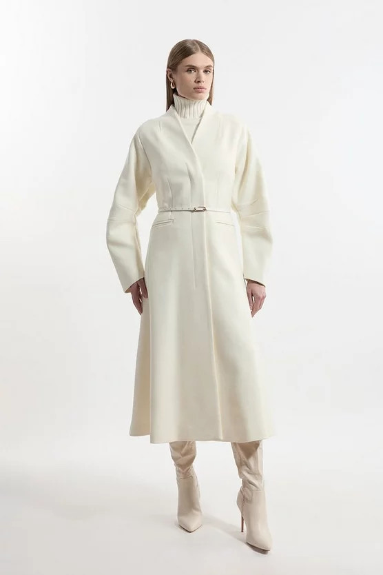 Lydia Millen Premium Italian Manteco Wool Rounded Sleeve Skirted Tailored Midaxi Coat | Karen Millen UK + IE + DE + NL