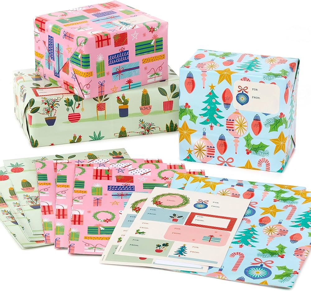 Hallmark Cute Christmas Flat Wrapping Paper Sheets with Cutlines on Reverse (12 Folded Sheets wit... | Amazon (US)