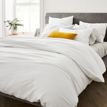 Belgian Flax Linen Duvet Cover, Full/Queen, White | West Elm (US)