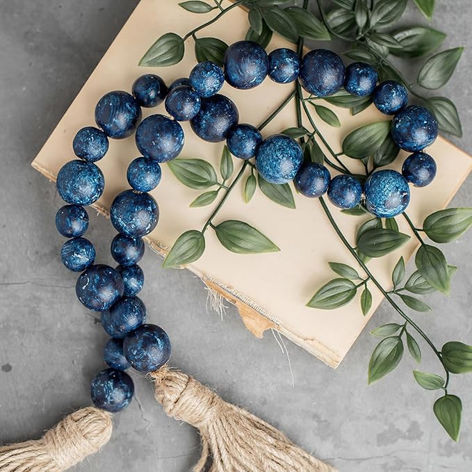 Handcrafted Farmhouse Wooden Decorative Beads Garland, Table Tray Boho Wood Beads with Tassel, Sm... | Amazon (US)