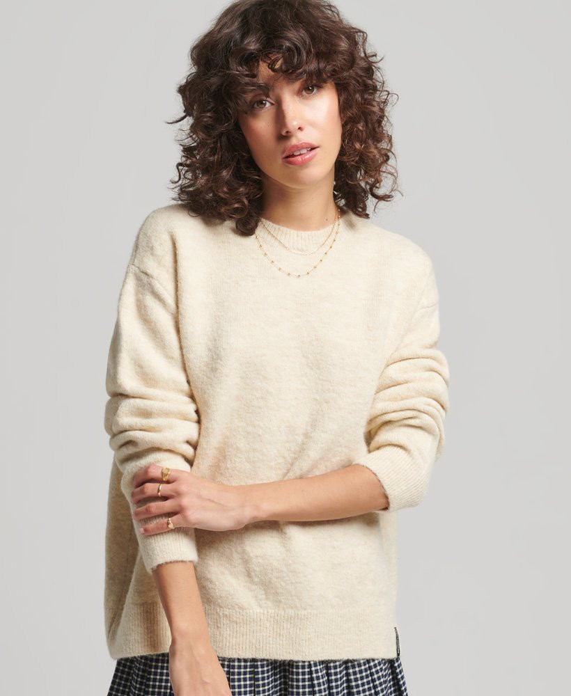 Womens - Essential Super Soft Crew Neck Jumper in Cream | Superdry | Superdry (UK)