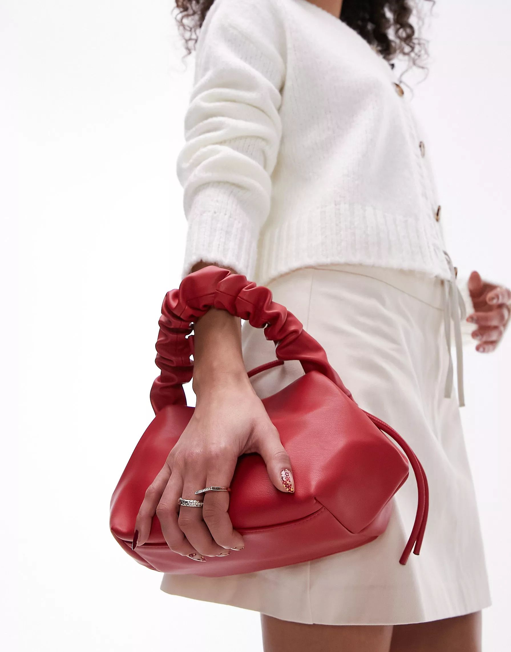 Topshop Genna grab bag with ruched handle in red | ASOS (Global)