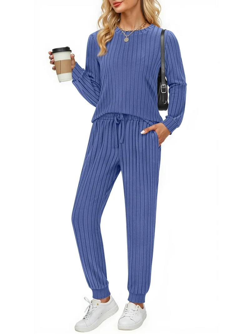 Fantaslook Two Piece Sets for Women Lounge Sets Casual Long Sleeve Tops and Long Pants Vacation T... | Walmart (US)