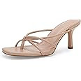 LAICIGO Women’s Square Open Toe Flip Flops Stiletto Heels Strappy Thong Slide on Slingback Mule... | Amazon (US)