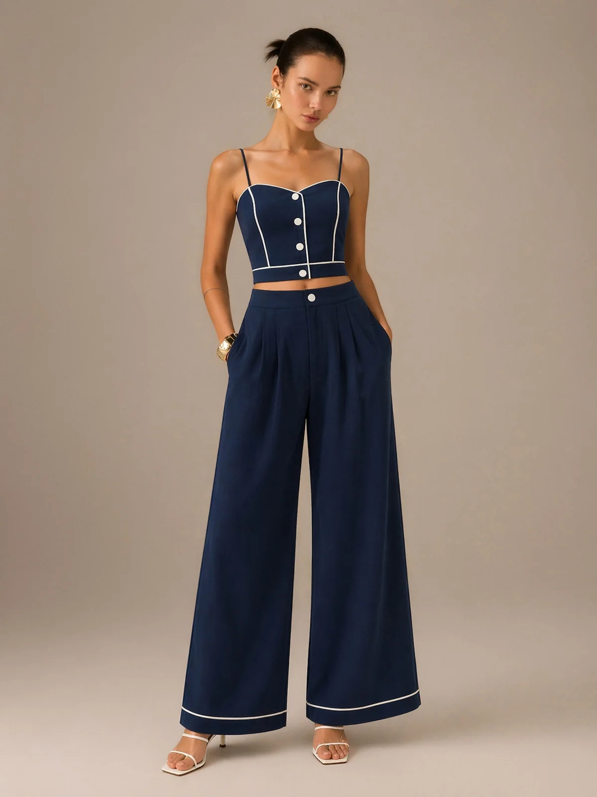 Cotton Linen Cami Top & Wide Leg Pants Set | Commense