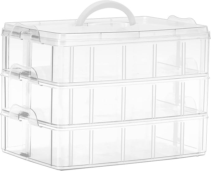 Sooyee 3-Tier Stackable Craft Organizers and Storage Box Plastic with 30 Compartments for Bead, T... | Amazon (US)
