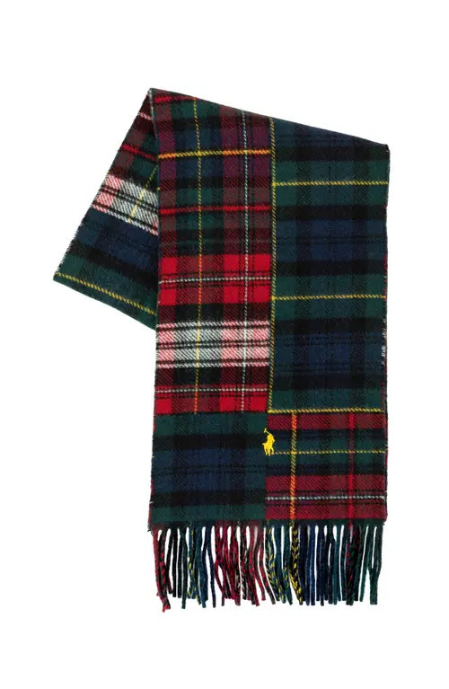 Polo Ralph Lauren Patchwork Plaid Scarf in Red Multi at Nordstrom | Nordstrom