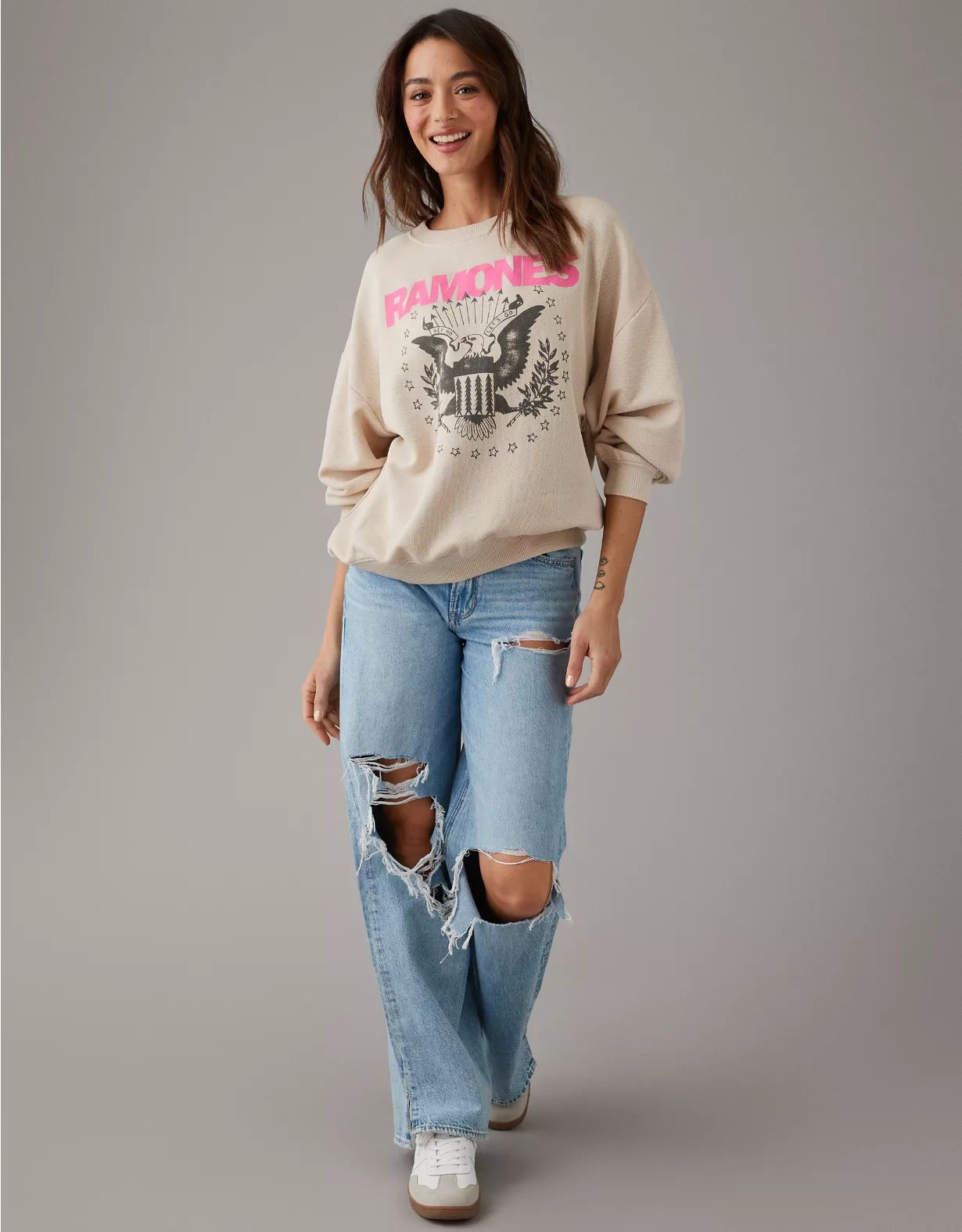 AE Oversized Ramones Graphic Sweatshirt | American Eagle Outfitters (US & CA)