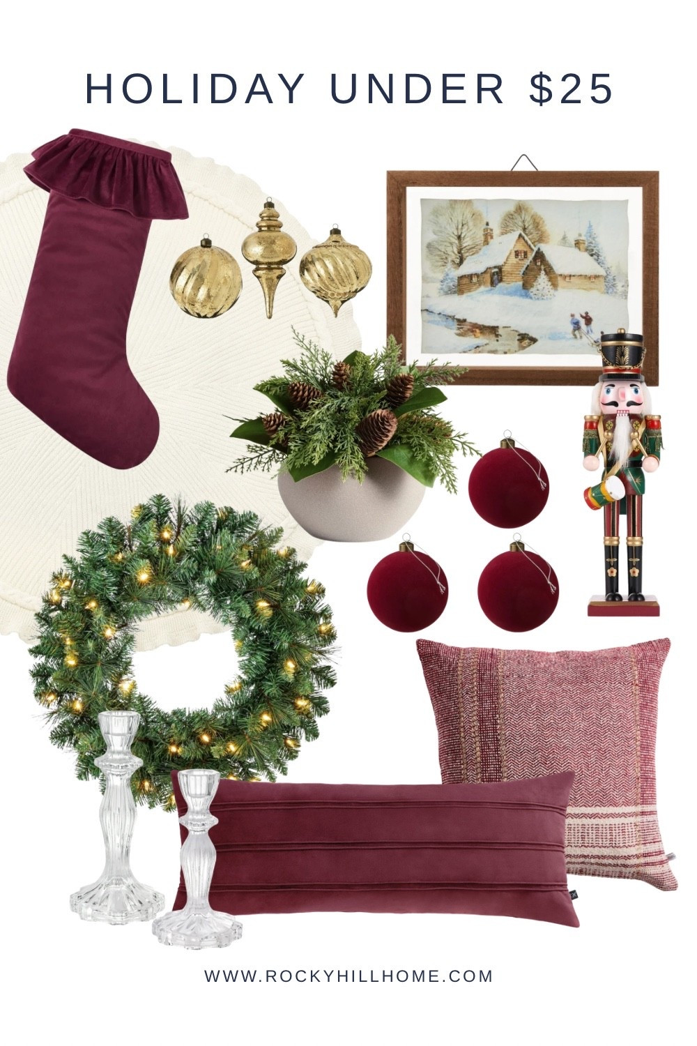 Walmart Christmas Decorations under $25

velvet stockings, burgundy pillows, berry red decor, framed winter holiday art, dark red ornaments, nutcracker, gold ornaments, ivory tree skirt

#LTKHoliday #LTKHome #LTKSeasonal