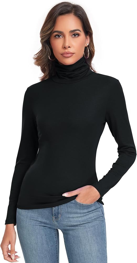 Women's Long Sleeve Casual Lightweight Turtleneck Top Slim Fit Thermal Active Layer Shirts | Amazon (US)