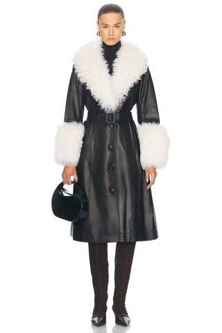 Saks Potts Foxy Coat in Black & Cloud | FWRD | FWRD 