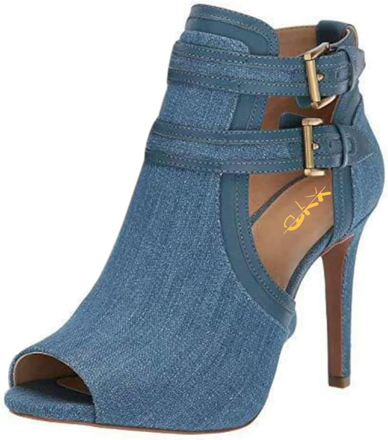 XYD Women Peep Toe Sandal Ankle Booties Dual Buckled Straps Stiletto Heels Stylish Cutout Event P... | Amazon (US)