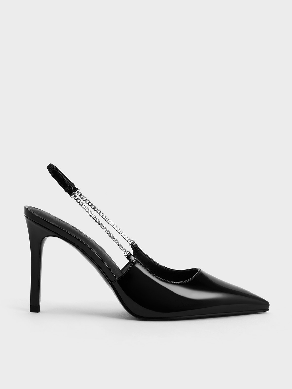 Black Patent Chain-Link Pointed-Toe Slingback Pumps | CHARLES & KEITH | Charles & Keith US