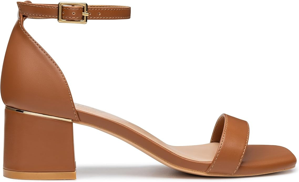 Trary Heels for Women, Square Toe Black Heels, Ankle Strap White Heels, Wide Width Chunky Heels f... | Amazon (US)