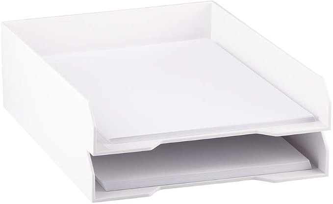 JAM PAPER Stackable Paper Trays - White - Desktop Document, Letter, File Organizer Tray - 2/Pack | Amazon (US)