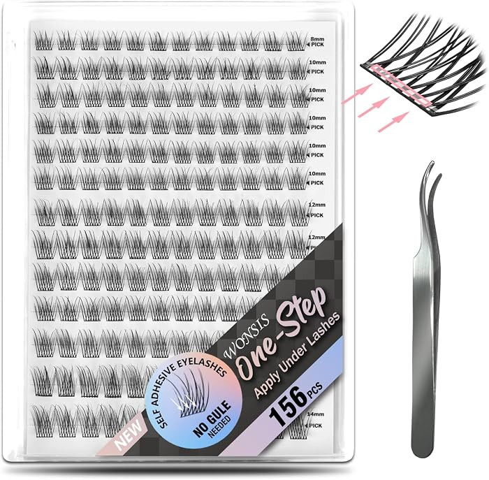 Self Adhesive Eyelashes, 156 Pcs Self Adhesive Eyelash Clusters, No Glue Needed, Invisible Strip ... | Amazon (US)