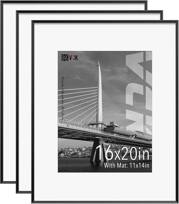 Black 16x20 Picture Frame Metal for Wall, 3 Pack Aluminum Poster Frame with Real Glass, with Mat ... | Amazon (US)