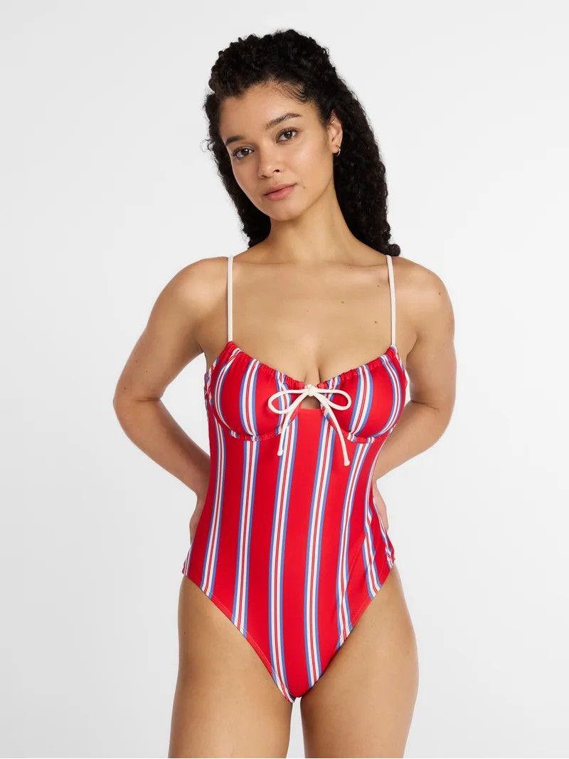 No Boundaries Striped Underwire One Piece Swimsuit, Women's XXS-XXL | Walmart (US)