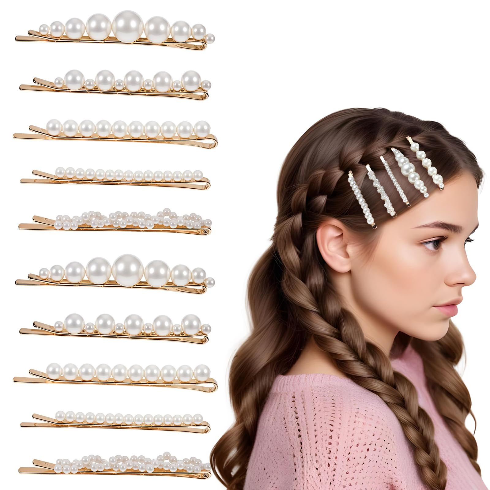 Pearl Hair Clips, 10Pcs French Pearl Hair Pins Elegant Pearl Bobby Pins Sweet Bride Headwear Deco... | Amazon (US)