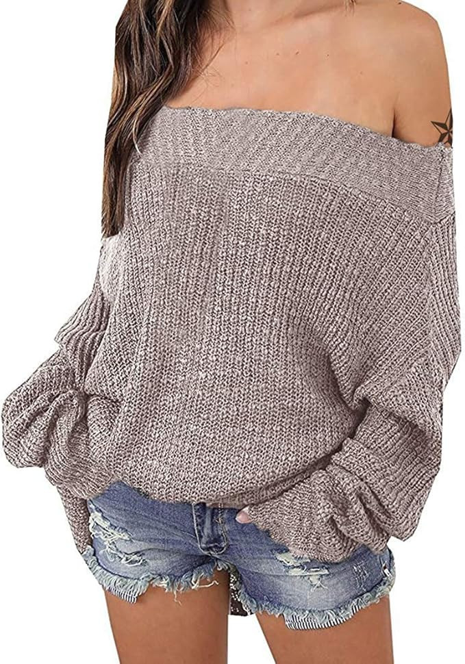 Exlura Women's Off Shoulder Sweater Batwing Sleeve Loose Oversized Pullover Knit Jumper | Amazon (US)