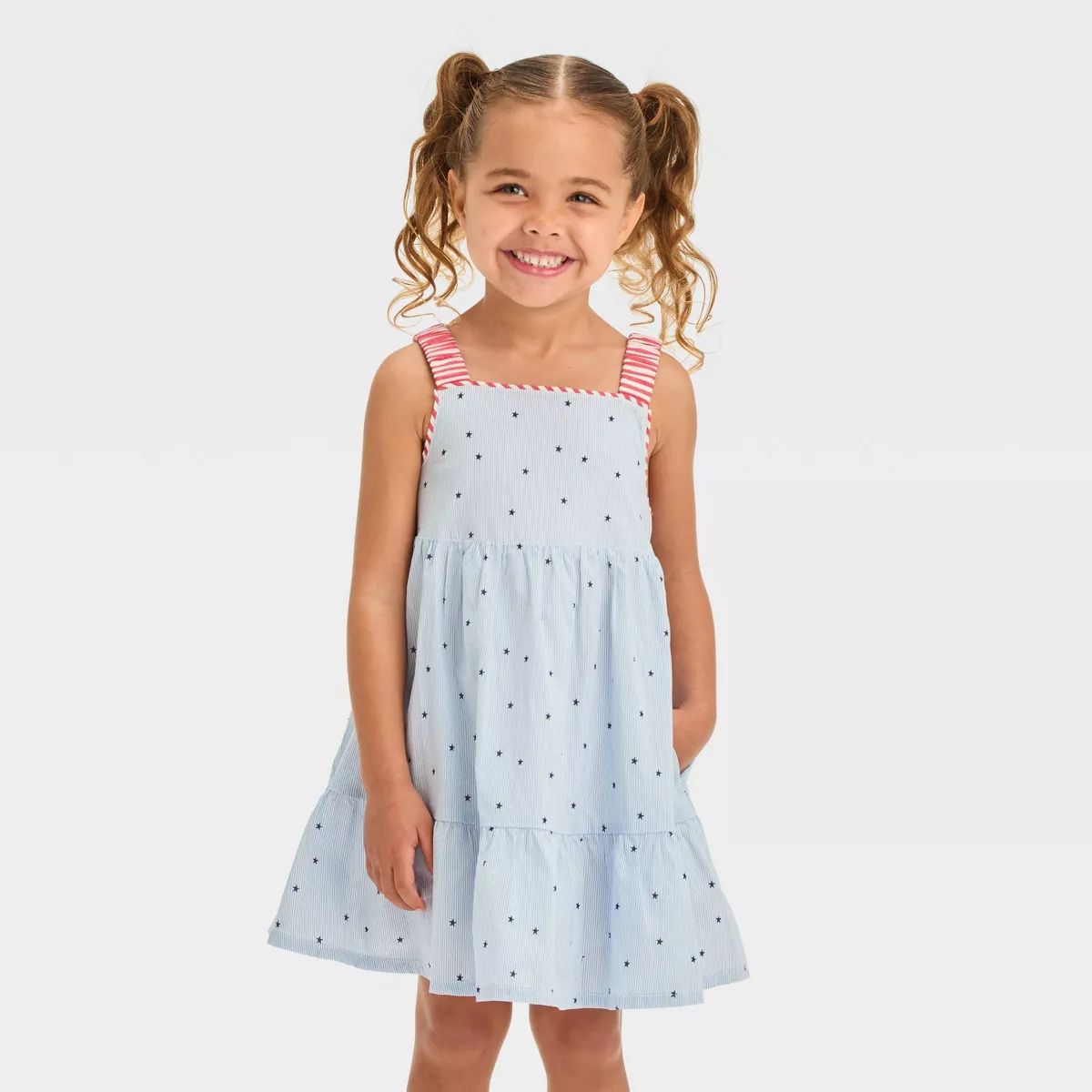 Toddler Girls' Striped Star Dress - Cat & Jack™ Blue 18M | Target
