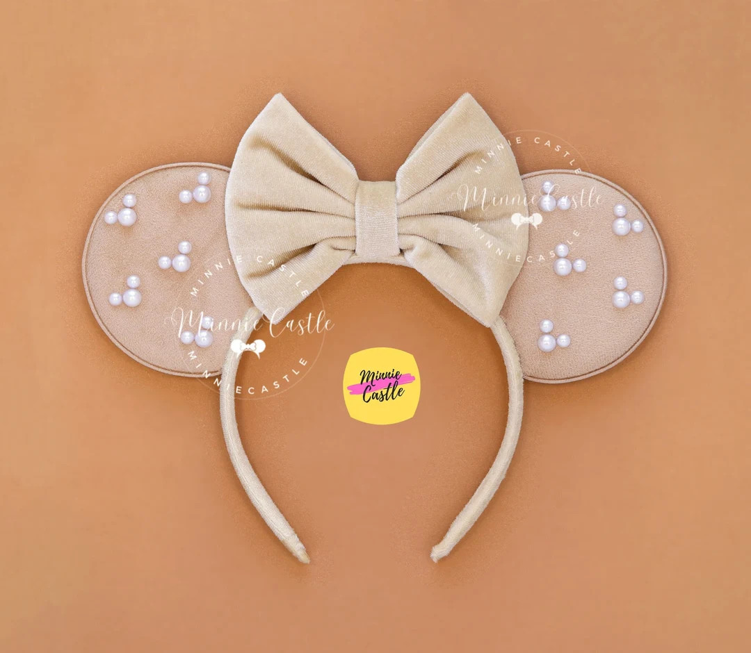 Mickey Pearl Ears, Beige Minnie Ears, Velvet Bow Mouse Ears, Minnie Ears, Mickey White Pearls Ear... | Etsy (US)