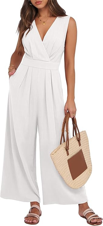 ANRABESS Women Jumpsuits Sleeveless V Neck Elegant Dressy Casual Backless One Piece Pants Romper ... | Amazon (US)