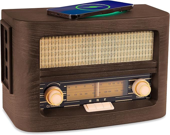 Vint Vintage Retro Radio | Wireless Charging Pad | AM/FM Radio Speaker with Bluetooth & AUX Input... | Amazon (US)