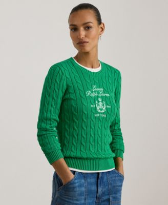 Lauren Ralph Lauren Womens Embroidered Crest Cable Knit Sweater | Macy's