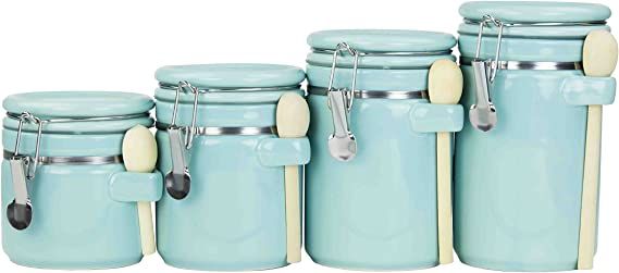 Home Basics 4PC Ceramic Canister Set W/Spoon (Turquoise) | Amazon (US)