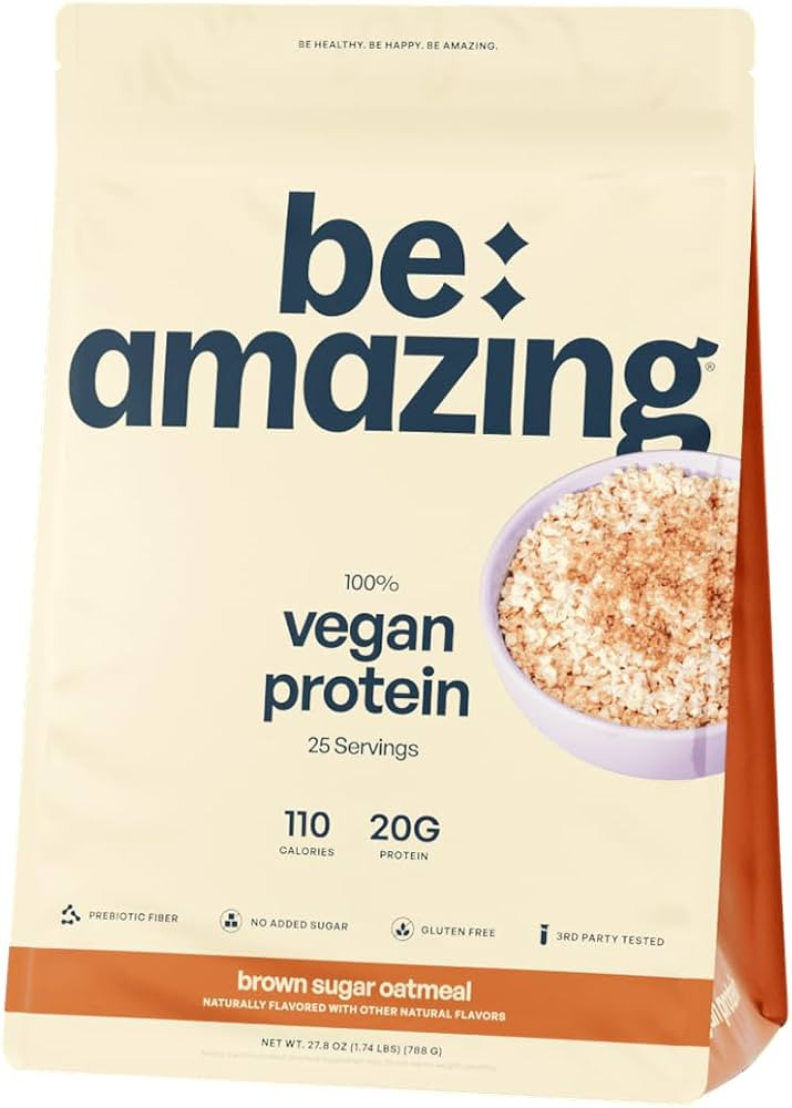 BE AMAZING Vegan Protein Powder, Brown Sugar Oatmeal, 20g Plant Based Protein with Prebiotic Fibe... | Amazon (US)