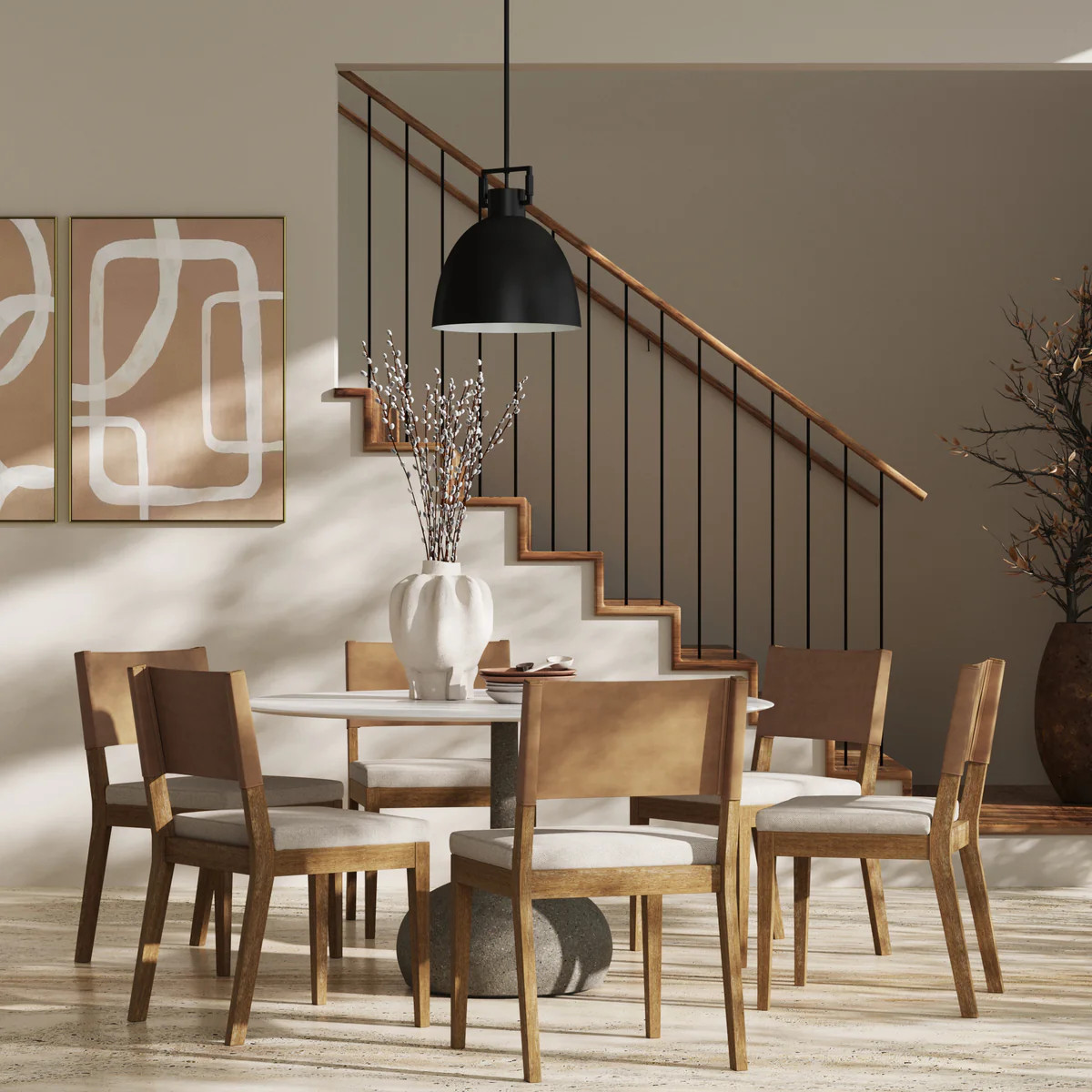 Wood & Faux Leather Dining Chairs Light Brown (Set of 6) | Nathan James