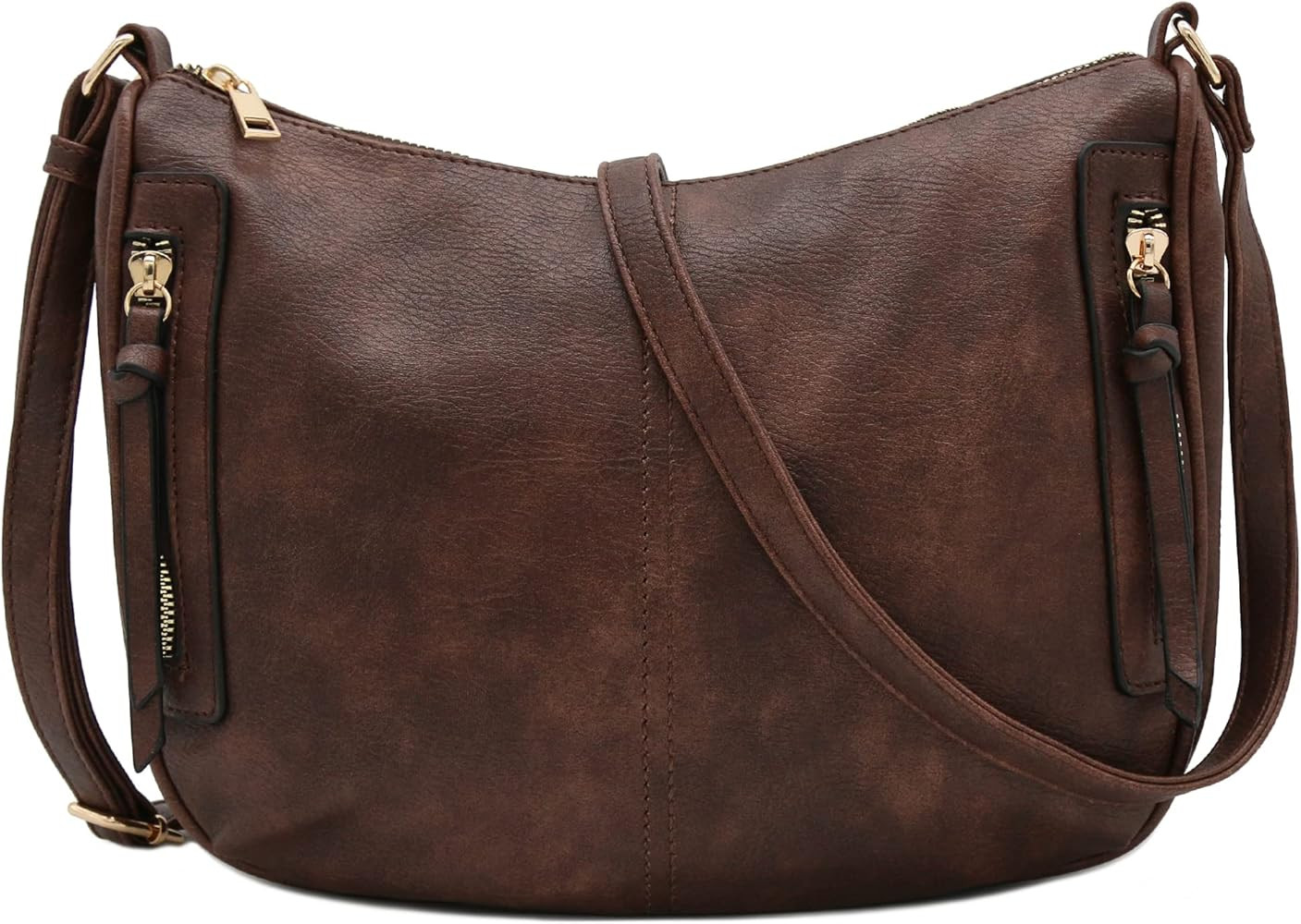 Faux Leather Two Front Zipper Pocket Crossbody Saddle Bag | Amazon (US)