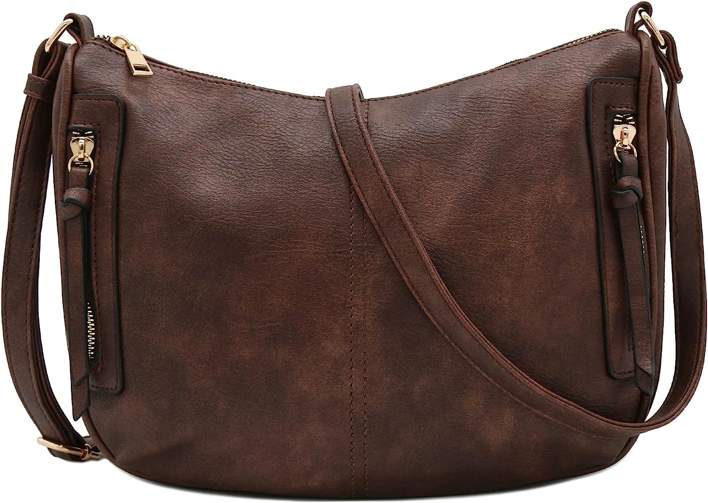 Faux Leather Two Front Zipper Pocket Crossbody Saddle Bag | Amazon (US)