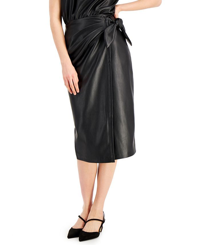 INC Faux-Leather Faux-Wrap Skirt, Created for Macy's | Macys (US)