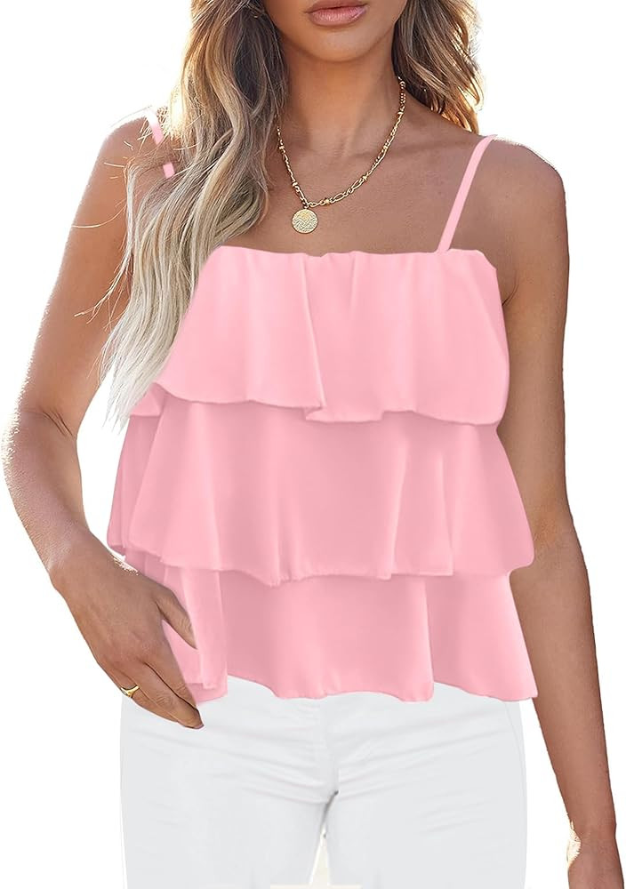KIRUNDO Spaghetti Strap Ruffle Babydoll Peplum Tank Tops for Women 2026 Summer Cute Flowy Beach V... | Amazon (US)