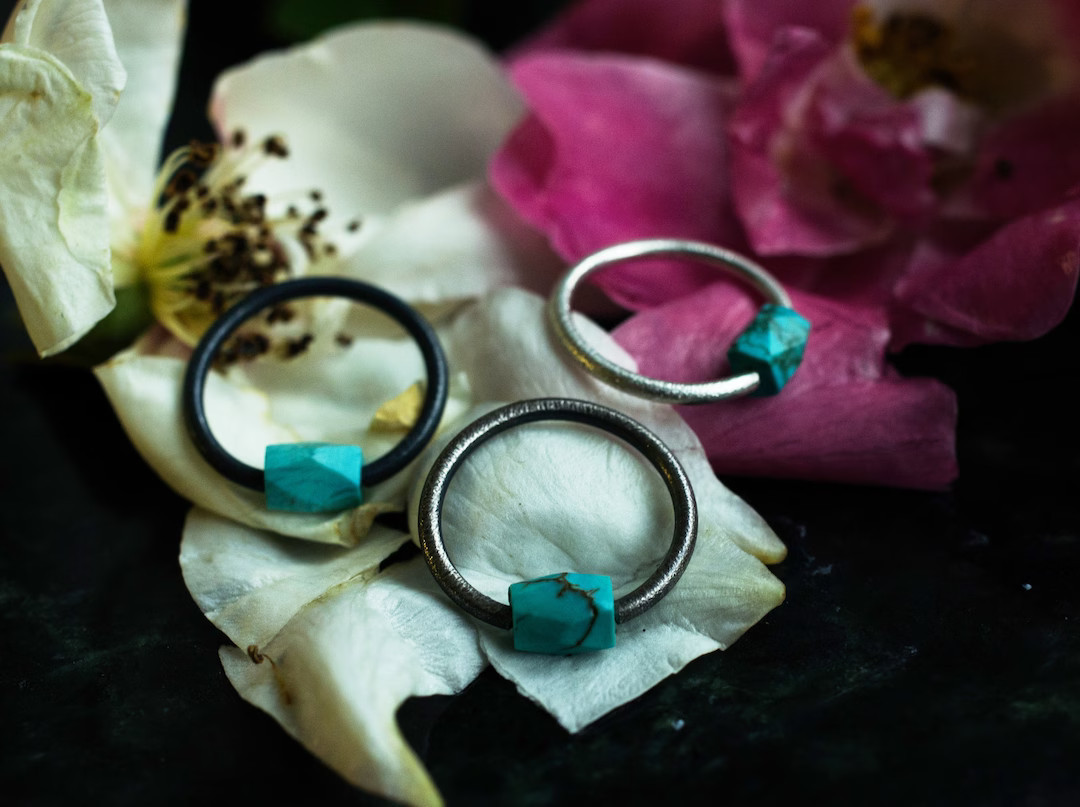 turquoise black niobium sterling silver septum nipple conch helix captive bead piercing ring  1mm... | Etsy (US)