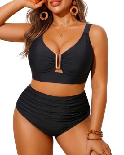Plus Size High Waist Bikini U-Wire Cutout Tummy Control Two Piece Swimsuit | Amazon (US)