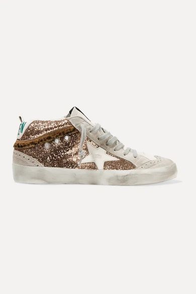 Mid Star distressed glittered leather and suede sneakers | NET-A-PORTER (US)