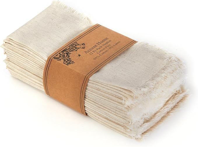 ACCENTHOME Natural Cotton Linen Napkin Set of 12 18x18 inch Dinner Napkins - Washable Soft Premiu... | Amazon (US)