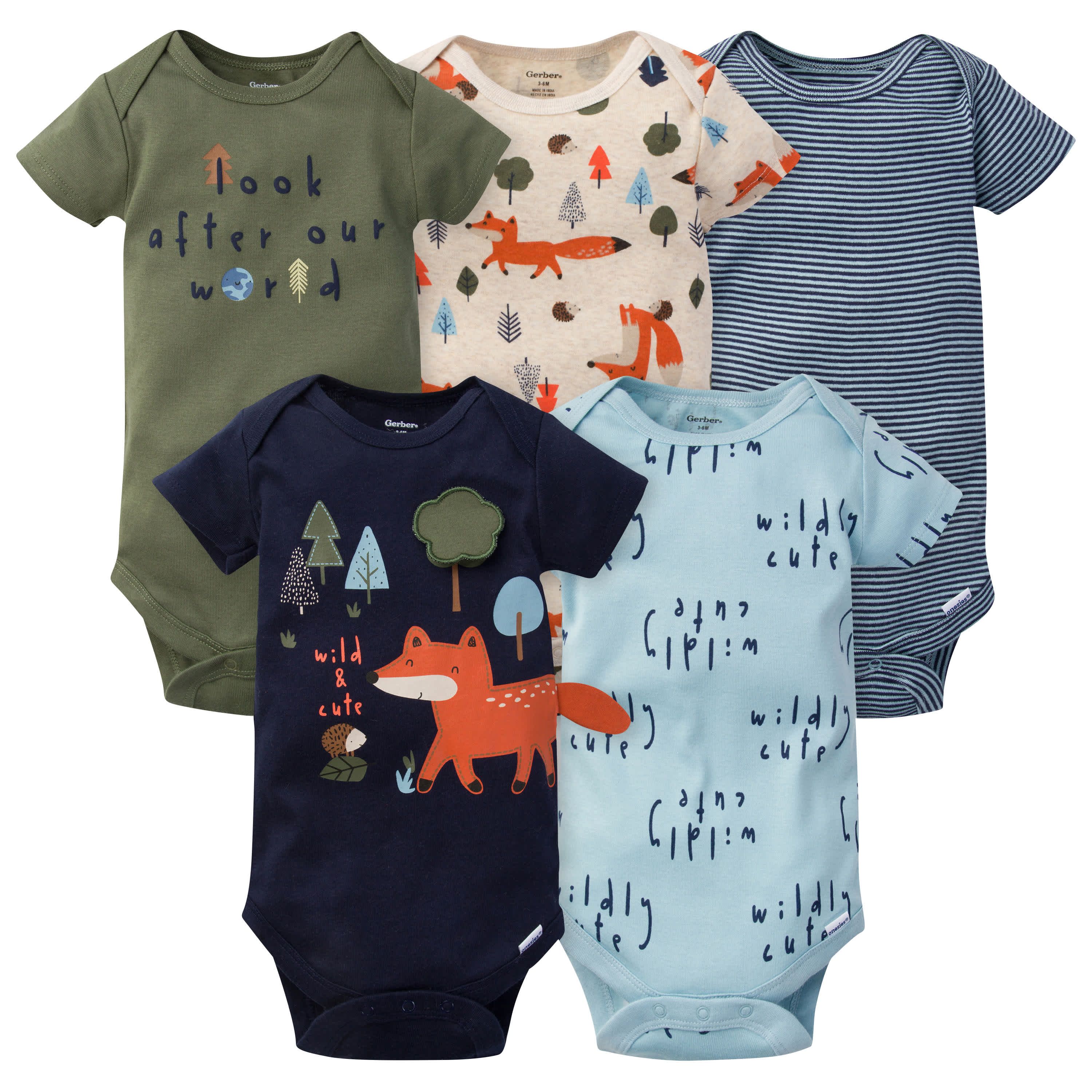 5-Pack Baby Boys Fox Short Sleeve Onesies® Bodysuits | Gerber Childrenswear