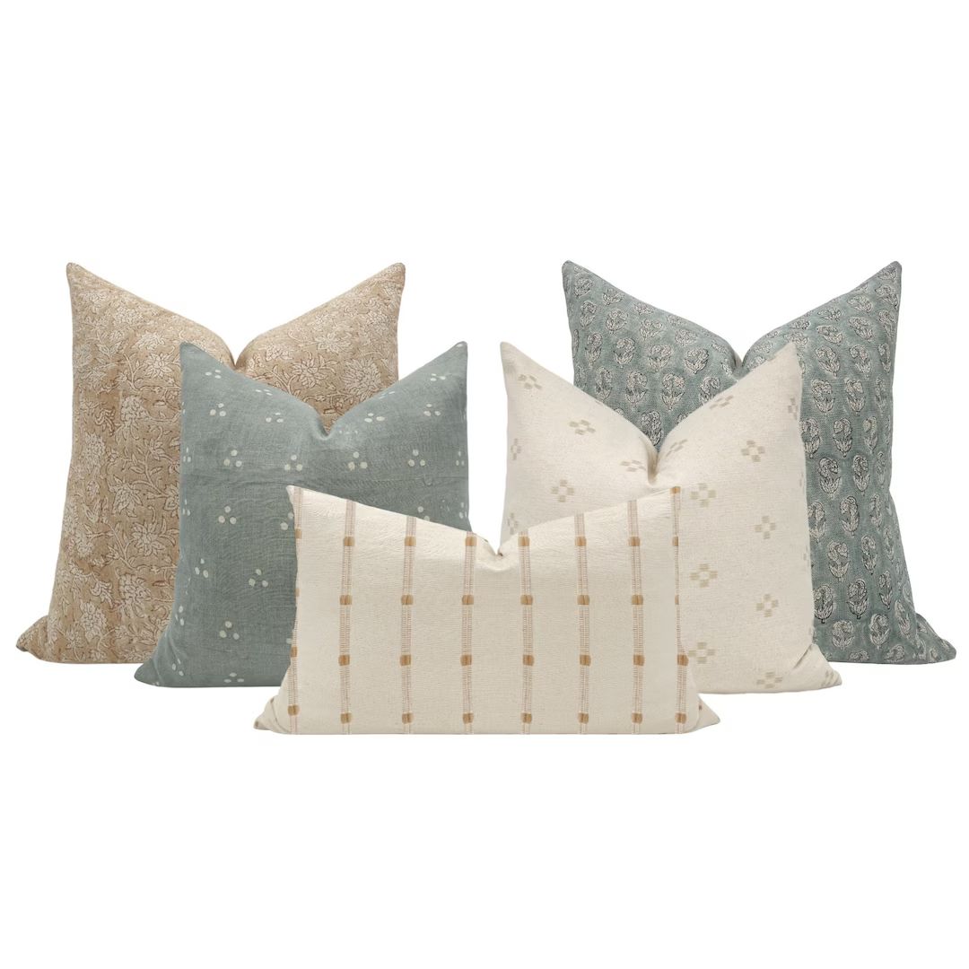 SOFA PILLOW COMBO || Set Of Five Designer Pillow Covers, Neutral Pillow Combo, Sofa Pillow Combo,... | Etsy (US)
