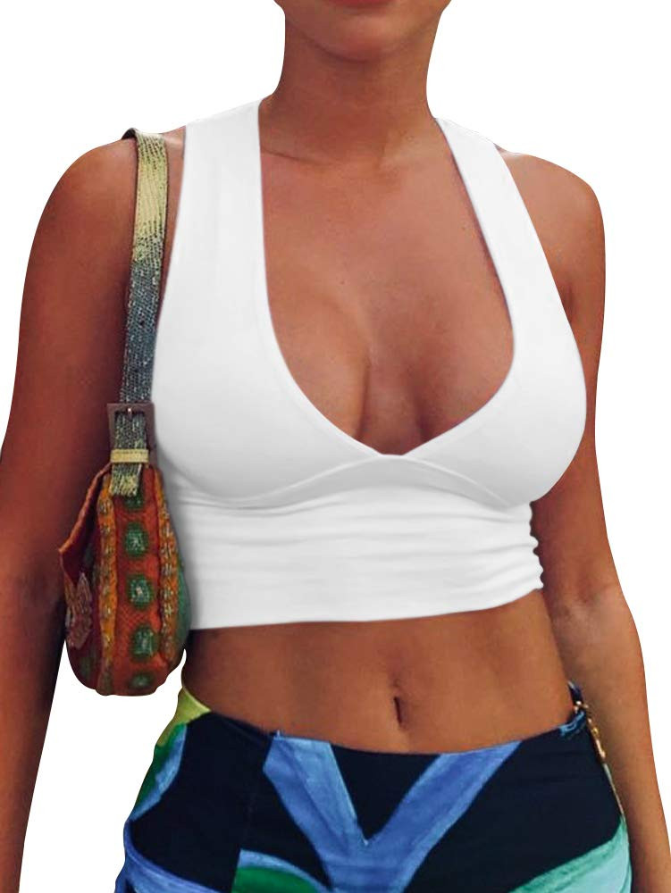 AEPEBO Sexy Crop Tops for Women Deep V Neck Back Cutout Sleeveless Plunge Racerback Tank Cropped ... | Amazon (US)