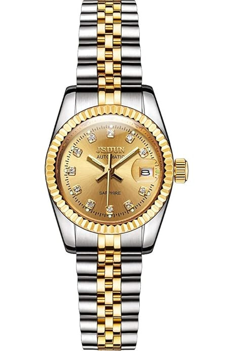 Women Automatic Watches Gold and Silver Tone Luxury Mechanical Self Winding Watches - Enlarge Date W | Amazon (US)
