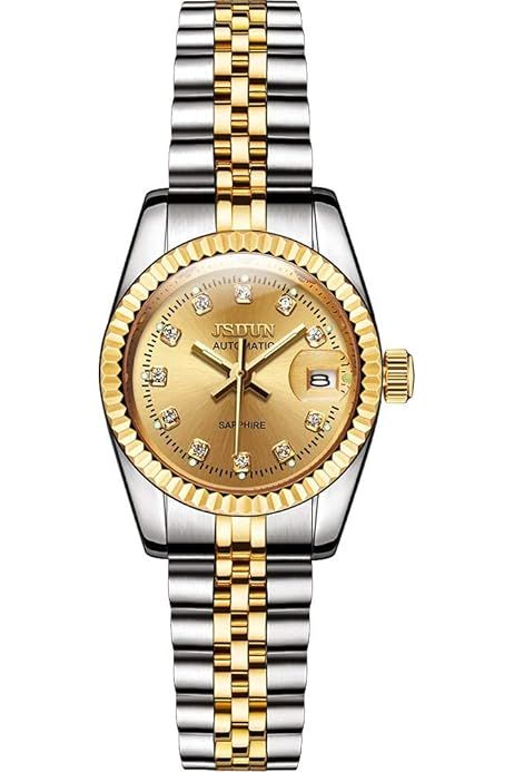 Women Automatic Watches Gold and Silver Tone Luxury Mechanical Self Winding Watches - Enlarge Date W | Amazon (US)