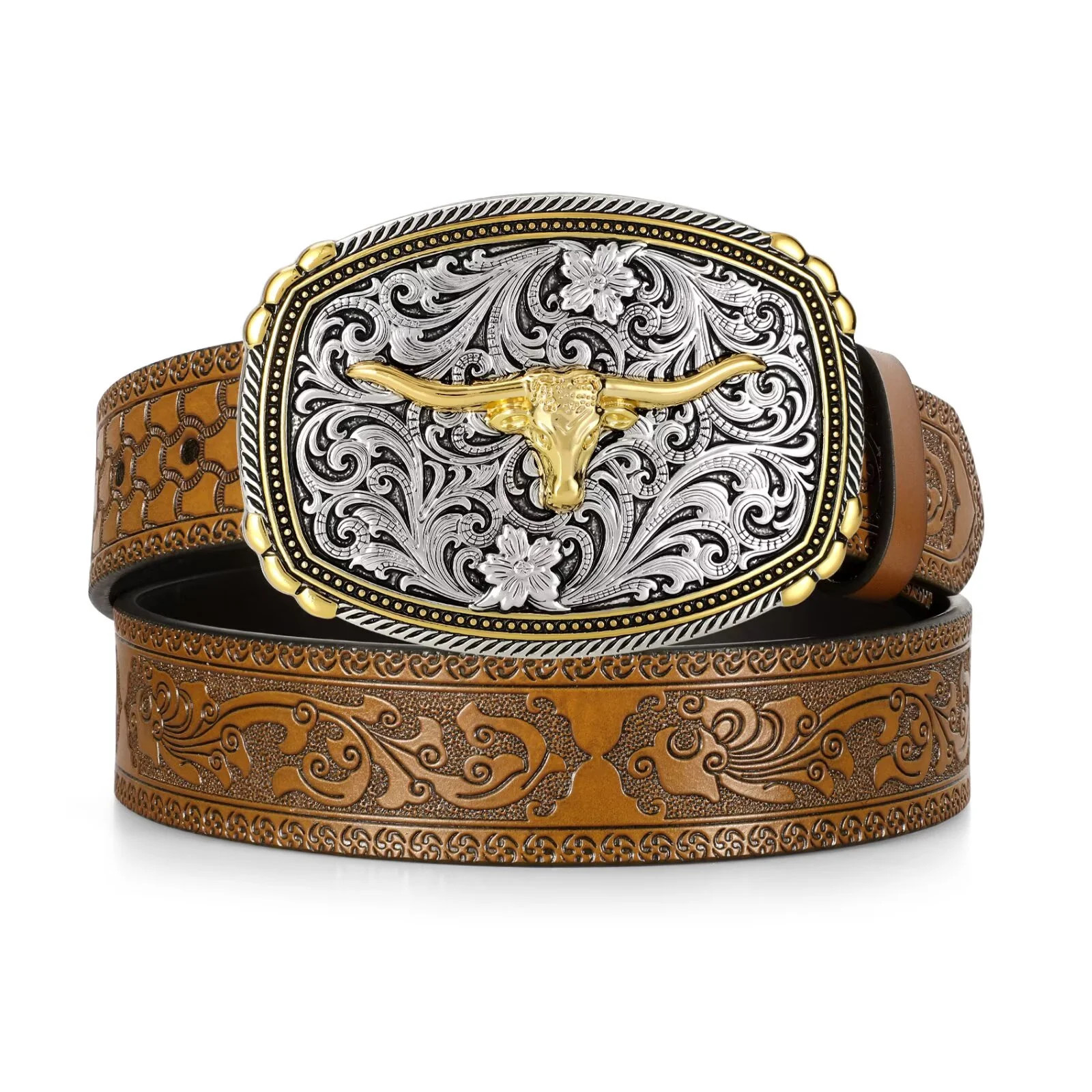 JASGOOD Western Cowboy Belts for Men Women Country Concert Belt with Vintage Big Buckle Brown | Walmart (US)